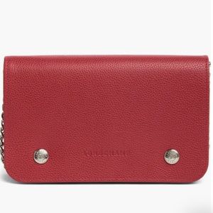 Longchamp Souble Snap Wallet on a Chain in Vermillion, leather